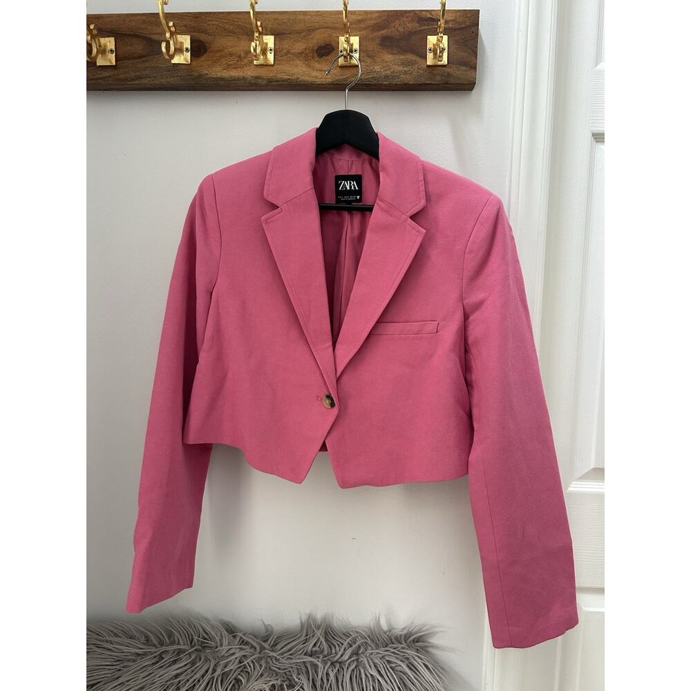 Zara Magenta Pink Cropped Open Front Blazer Size Small